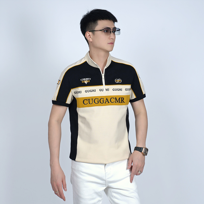 2025夏季新款欧货时尚潮流简约百搭修身翻领短袖POLO衫T恤男潮牌