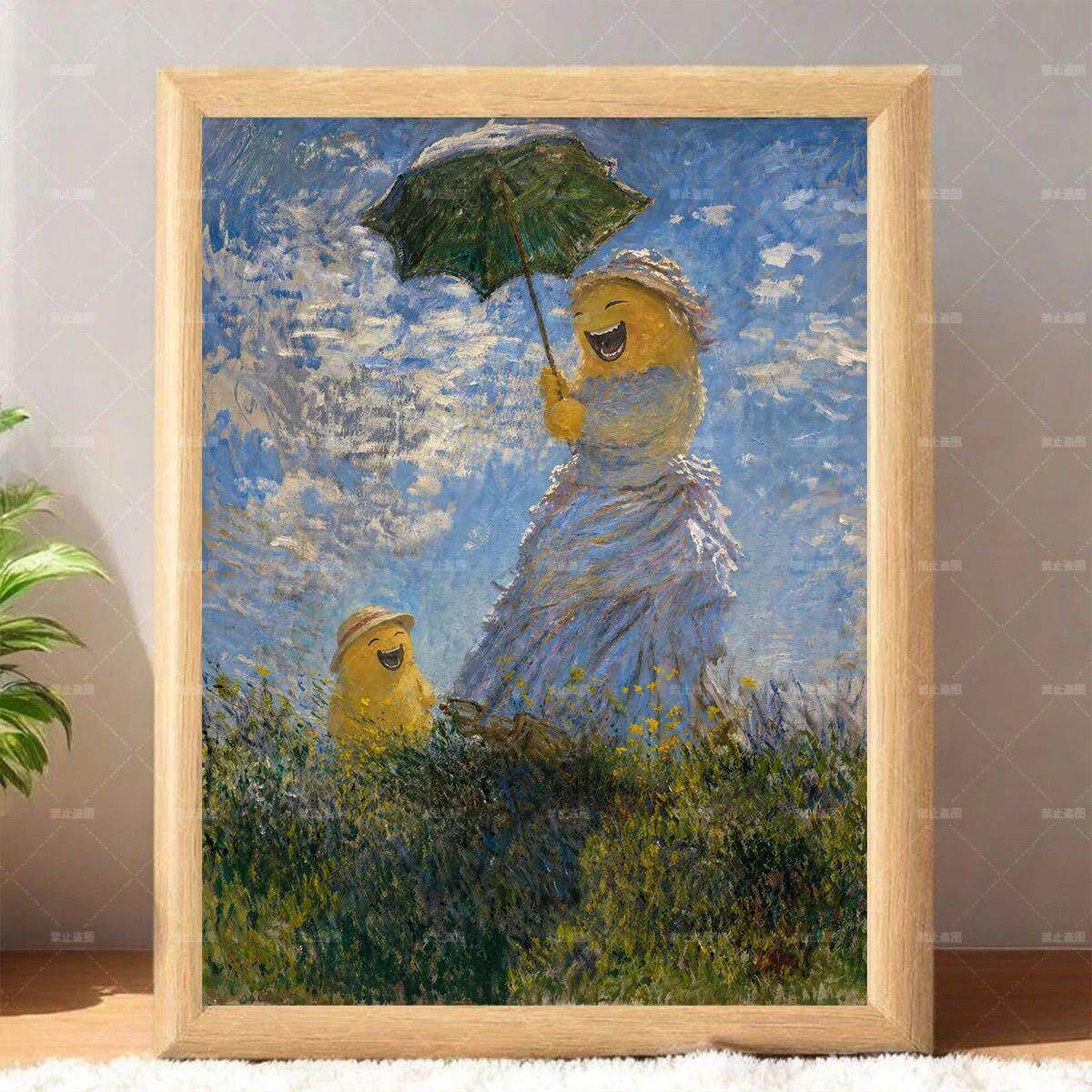 蒙娜丽莎的微笑奶龙梵高油画 艺术相框挂画 桌面摆台创意卧室客厅
