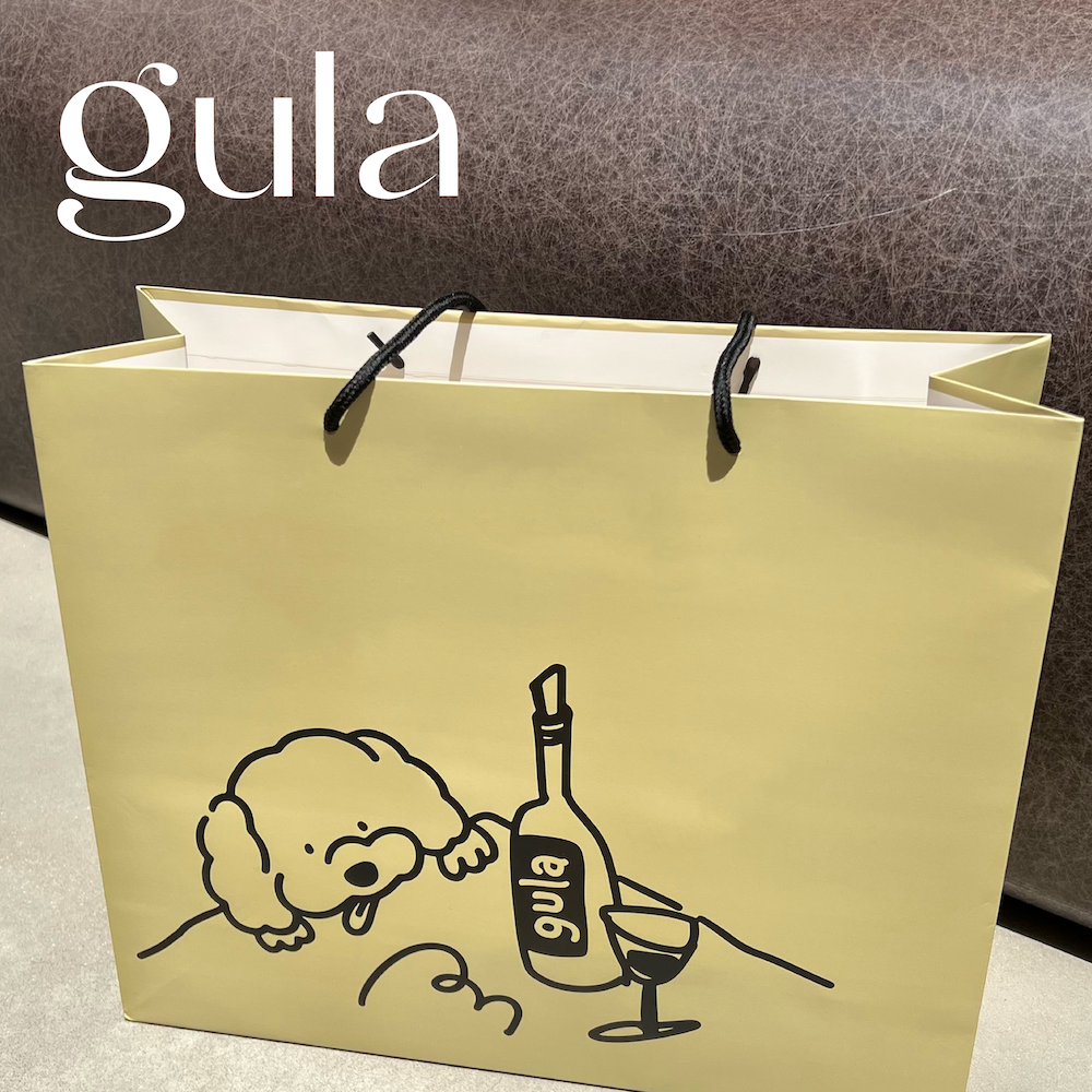 gula《单拍不发》绿色点点三只小狗纸袋绿色logo酒袋可循环购物袋
