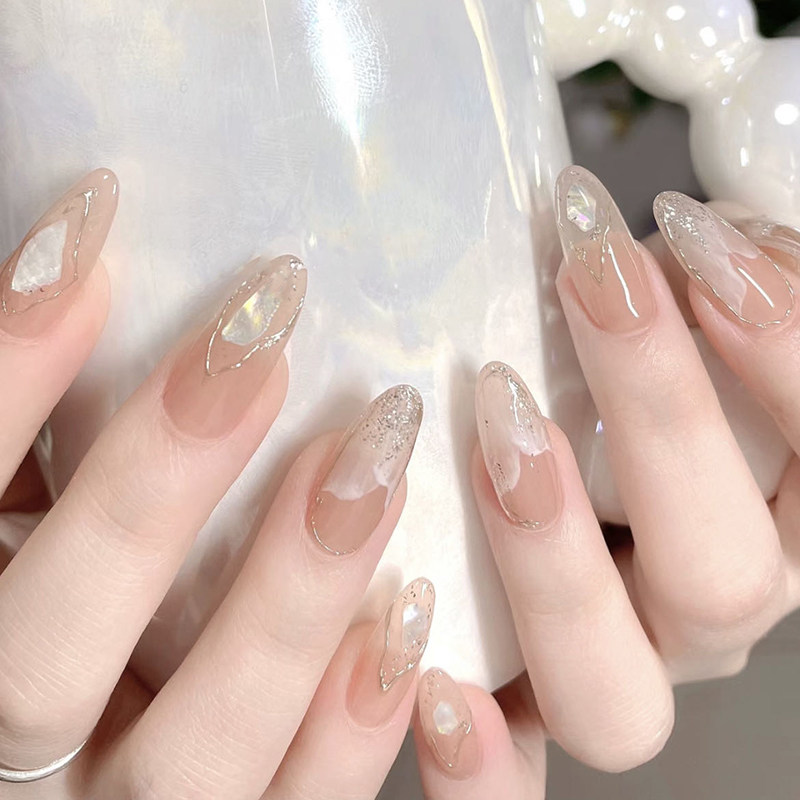 小红书新款海浪贝壳美甲手工制作成品贴片裸透高级感显白穿戴甲片