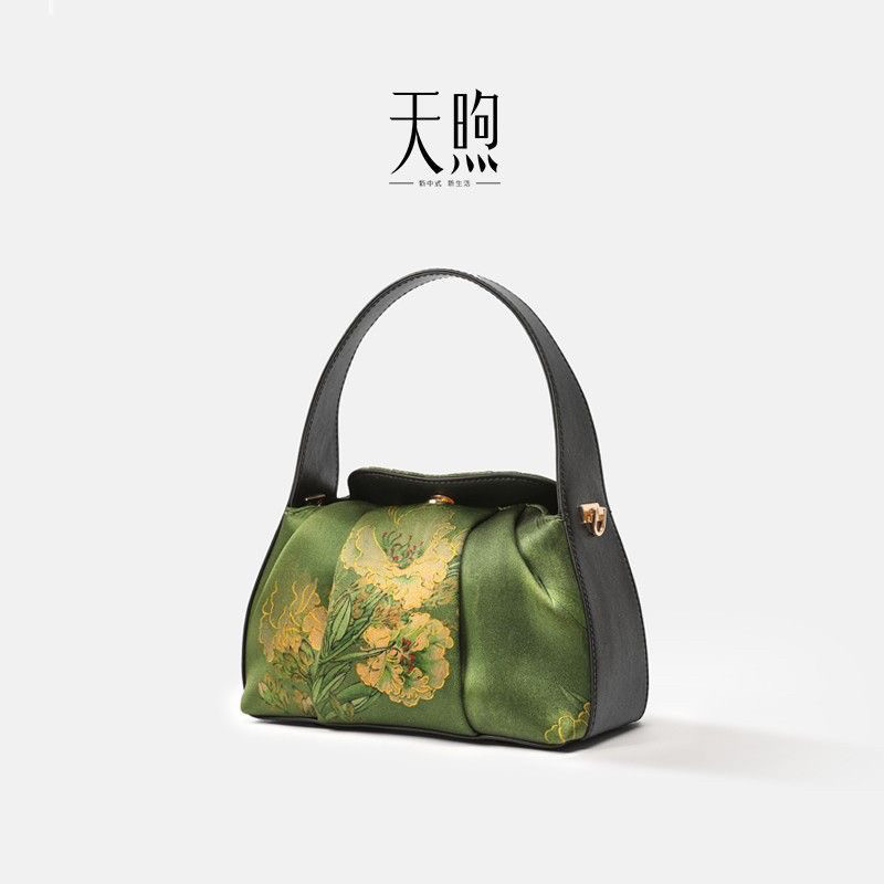 Pmsix天煦非遗香云纱印花绿旖翠微桑蚕丝新中式国风手提斜挎包女