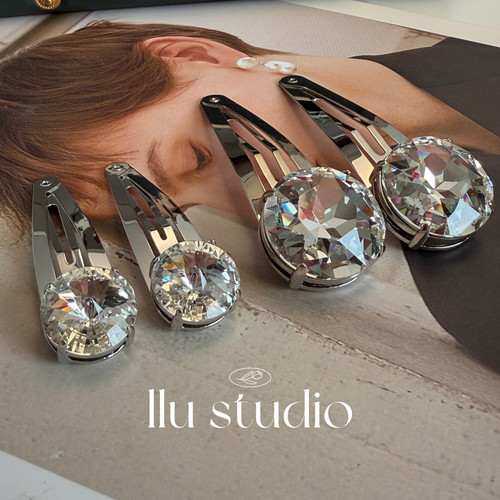 LLuStudio月光钻石BB夹单颗水钻鸭嘴夹轻奢施华钻刘海夹碎发边夹