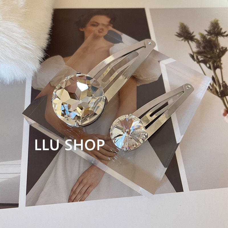 轻奢款施华水钻鸭嘴夹单颗大钻石边夹刘海碎发夹大小钻发卡名媛