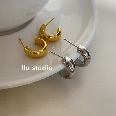 高级法式光面金银两色圆圈耳环