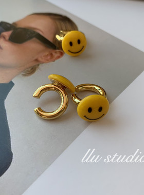 俏皮可爱黄色笑脸小耳骨夹无耳洞耳扣ins爆款小巧耳夹男女耳饰