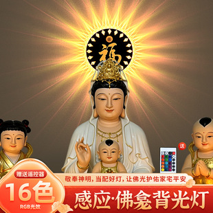 佛龛圆形福字背景射灯菩萨佛堂神像神台装饰灯充电LED人体感应灯