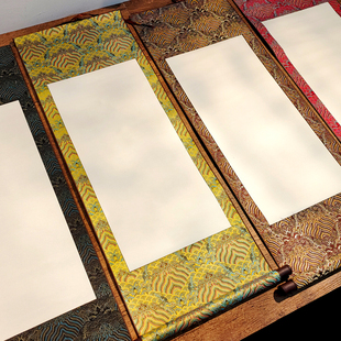 高档宋锦宣纸挂轴空白毛笔书法半生半熟创作卷轴四尺四开三尺中堂画轴锦布高温绫布装裱国画作品纸挂轴定制