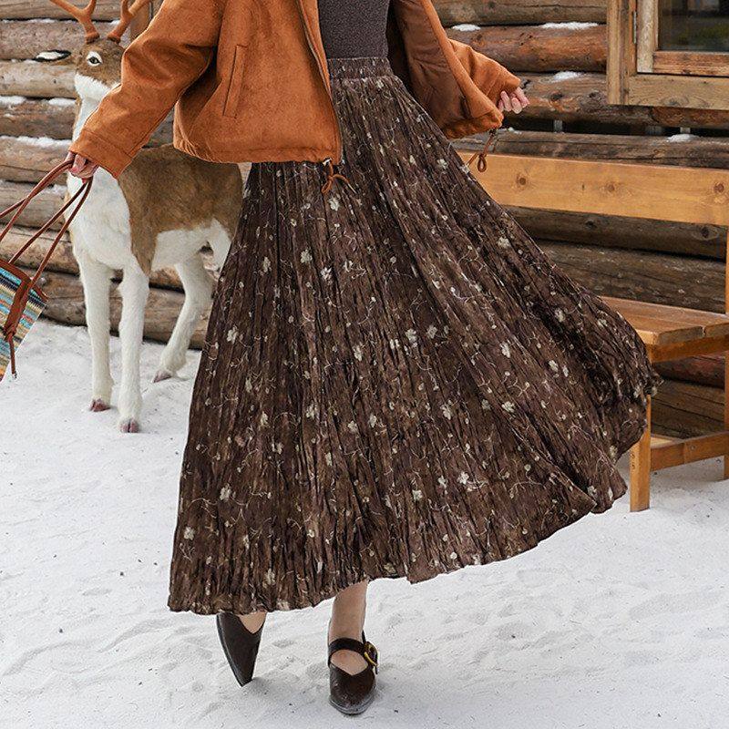 金丝绒半身裙女秋冬复古中长款松紧腰显瘦褶皱a字百褶伞裙子,女装/女士精品,半身裙,淘宝优惠券,粉丝福利购,淘宝优惠卷