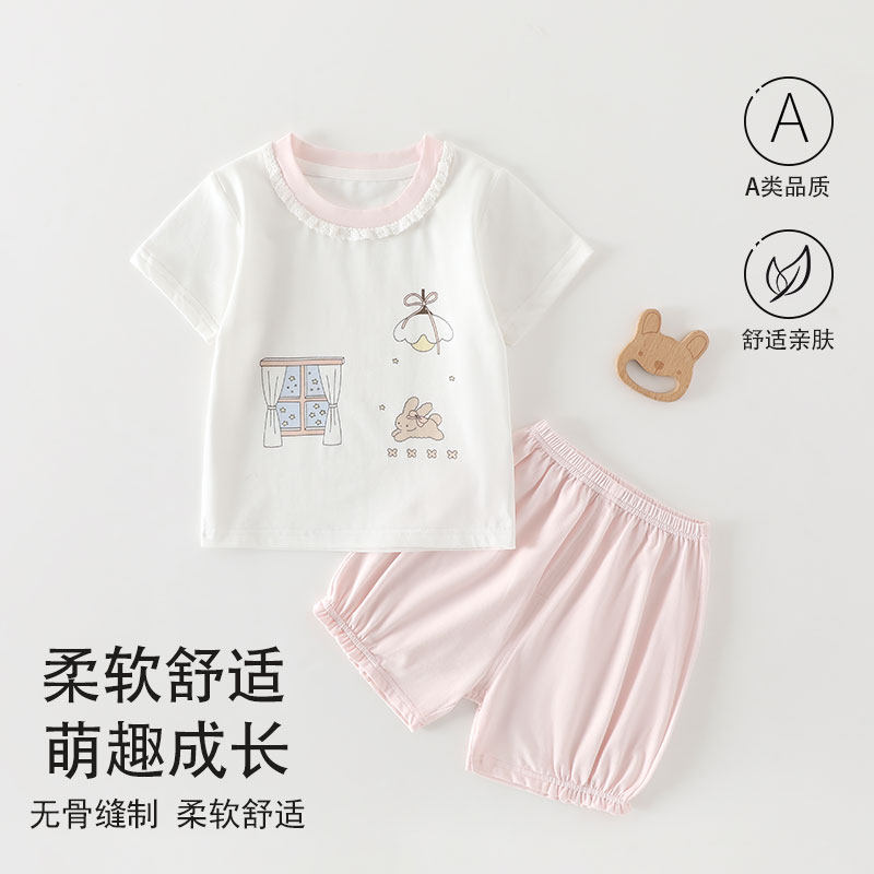 女童夏套装薄款女宝宝短袖短裤两件套夏装可爱风洋气儿童衣服夏装