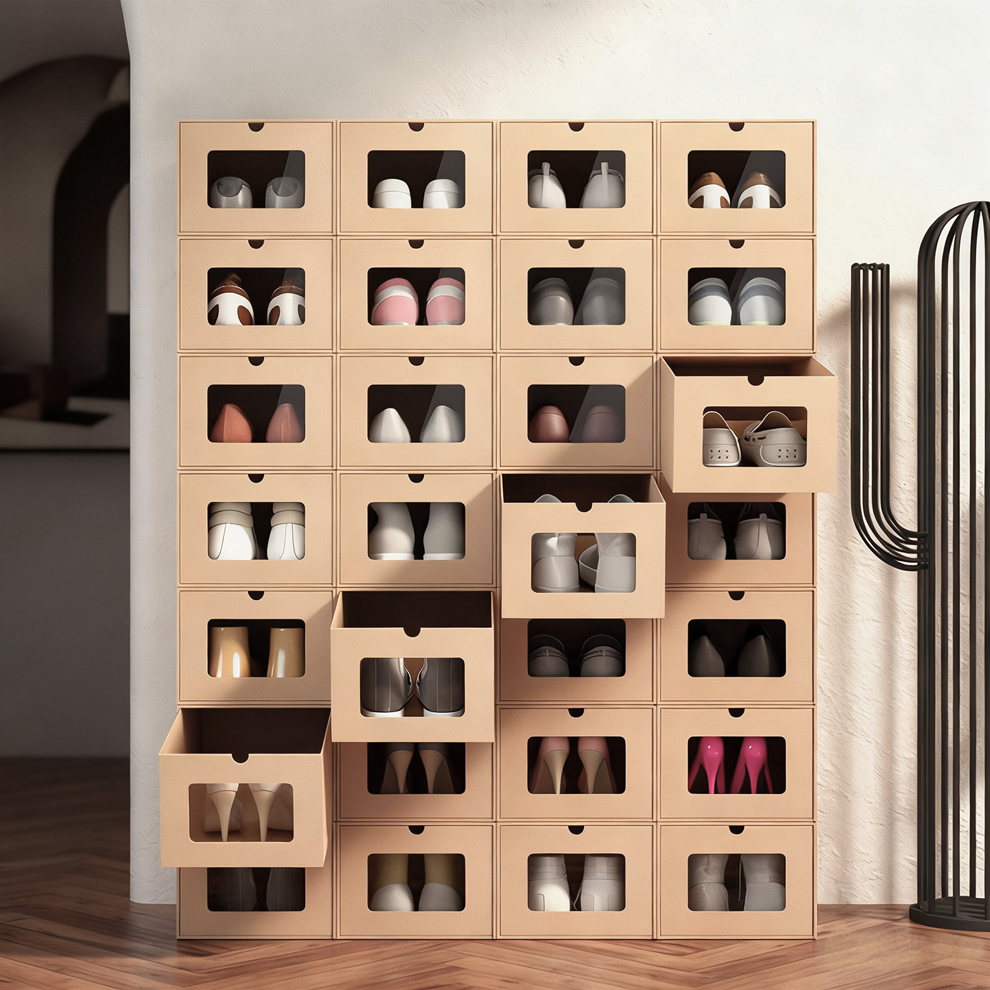 透明抽屉鞋盒加高加厚抽拉鞋子收纳盒纸盒简易鞋架鞋柜收纳省空间