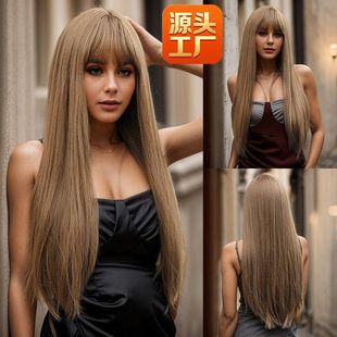 wigsh全女式 假发ein棕色刘海ai热销头套空气70cmh柔顺打理好