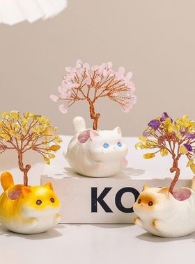 新款办公室天然水晶发财树毕业礼物招财猫季树新年礼品摆件伴手礼