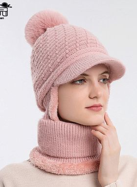 一体保暖帽围脖护耳毛线帽帽9889连体新款帽子户外帽针织冬天骑车