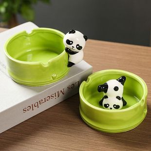 饰品男烟灰缸客厅办公室烟缸防飞灰个性 高级感家用陶瓷装 熊猫潮流