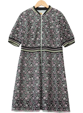 睐牌精选品牌女装高端休闲时尚气质百搭女绿花色连衣裙睐A2-15087