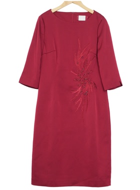 【六礼】A1折扣女装新款洋气通勤百搭深红色女士连衣裙-16088