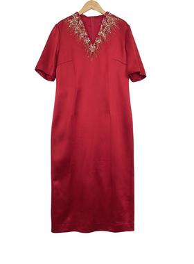 【六礼】精选品牌女装高端时尚气质百搭酒红色连衣裙A2-17826