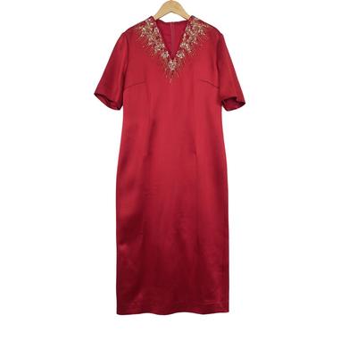 【六礼】精选品牌女装高端时尚气质百搭酒红色连衣裙A2-17826