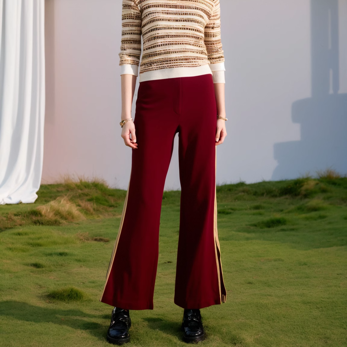 AM品牌撤柜折扣女装时尚气质百搭高端品质酒红裤子A4-51080