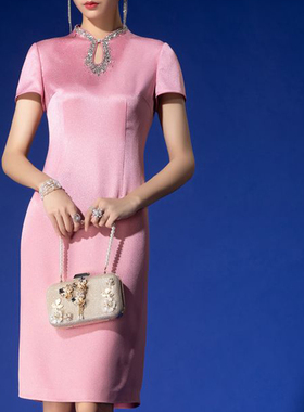 【六礼】精选品牌女装高端时尚气质百搭粉色连衣裙A2-17336