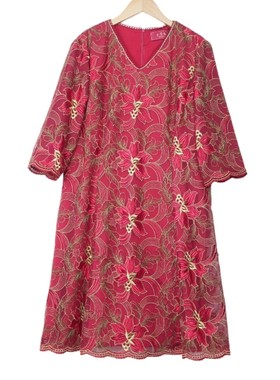 【六礼】精选品牌女装高端时尚气质百搭红花色连衣裙A2-16069