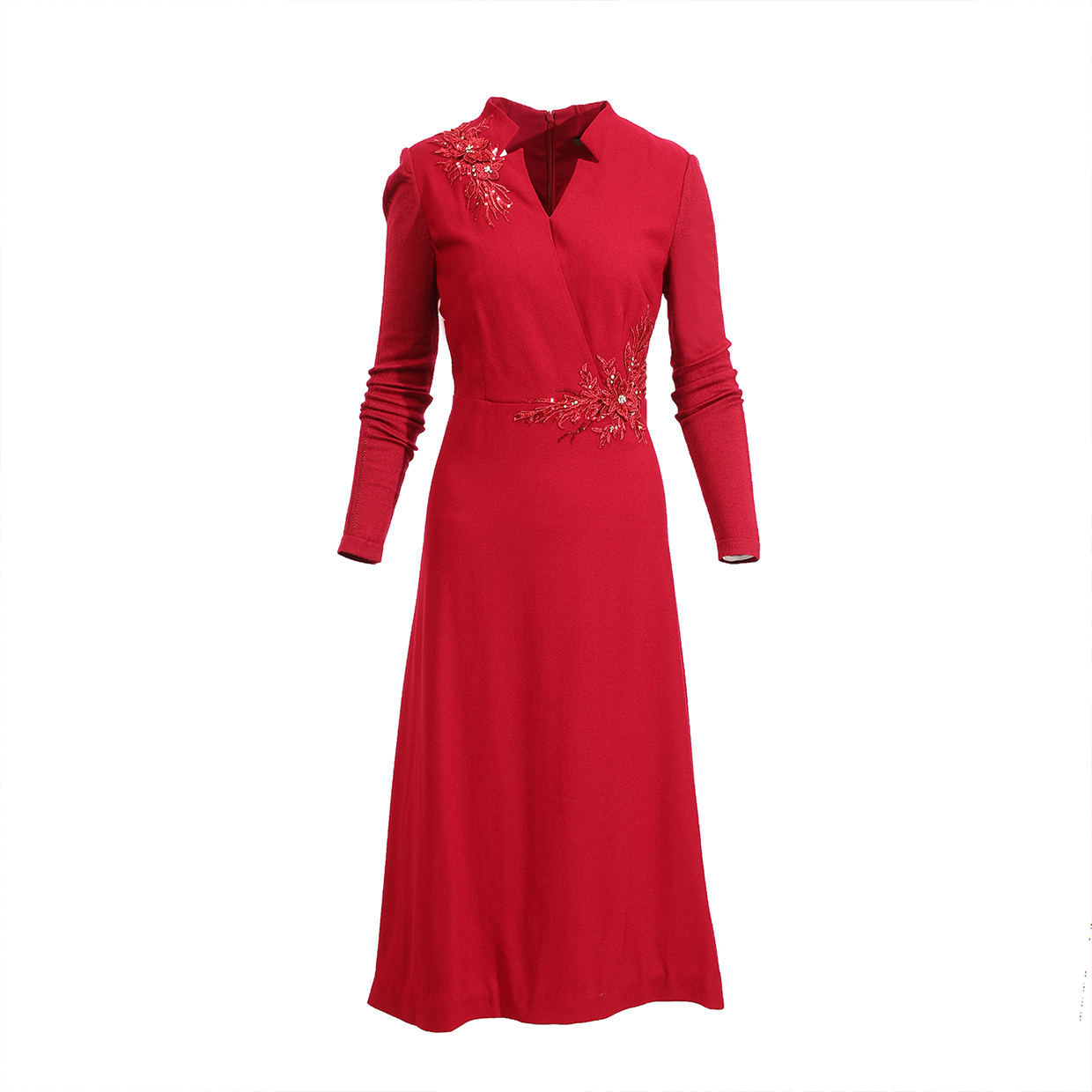 慕天姿精选品牌女装高端时尚气质百搭酒红连衣裙慕天姿-17816