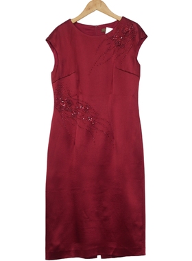 慕天姿精选品牌女装高端时尚气质百搭酒红色连衣裙慕天姿A2-17606