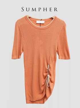 【广州杰哥Jack】Sumpher卓家专柜时尚高端橙色短袖套头毛衣-3304