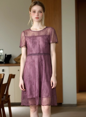 慕天姿精选品牌女装高端时尚气质百搭紫色连衣裙慕天姿A2-16518