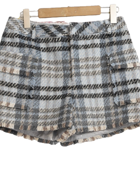 AM品牌撤柜折扣女装时尚气质百搭高端品质蓝格裤子A4-34210