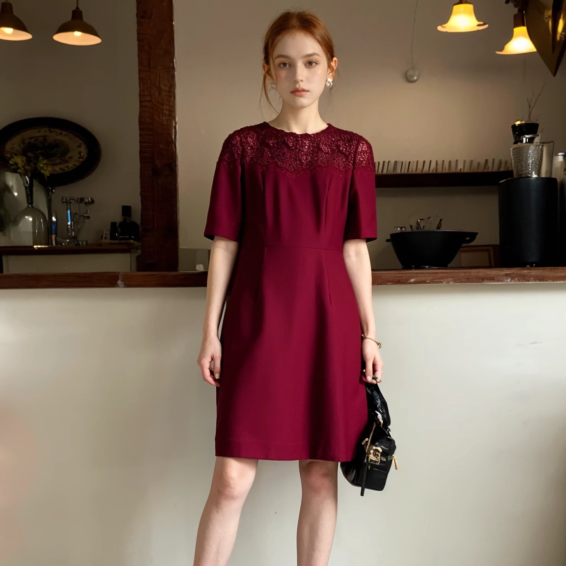 睐牌精选品牌女装高端休闲时尚气质百搭女红色连衣裙睐A2-15695