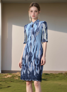 慕天姿精选品牌女装高端时尚气质百搭浅紫连衣裙慕天姿A1-17581