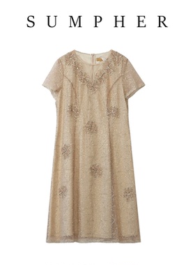 睐牌专柜精选品牌女装高端休闲时尚气质百搭金色连衣裙睐-15163