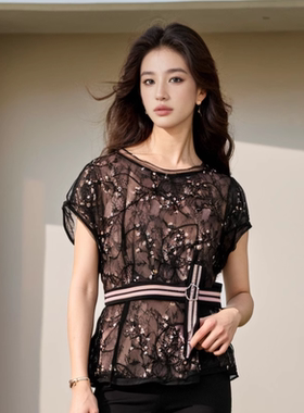 睐牌精选品牌女装高端休闲时尚气质百搭女粉花色上衣睐A2-18653