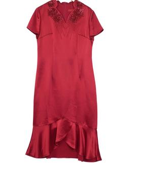 【六礼】精选品牌女装高端时尚气质百搭酒红色连衣裙A2-17339