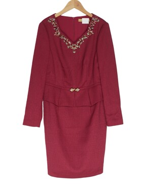 睐牌精选品牌女装高端休闲时尚气质百搭女酒红色连衣裙睐A3-15439