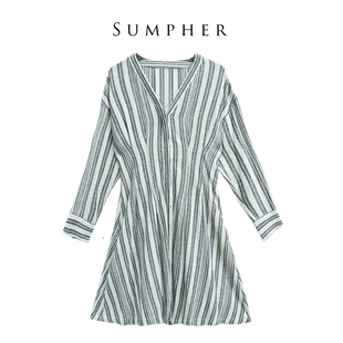 卡利亚里品牌撤柜折扣高端时尚 L0049 气质灰条纹色连衣裙A34