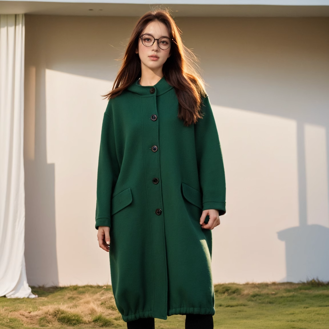 睐牌精选品牌女装高端休闲时尚气质百搭女绿色大衣睐A4-33071