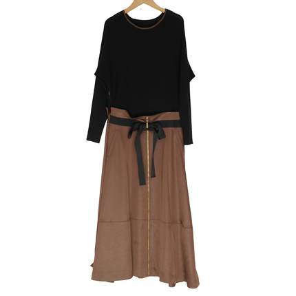 睐牌精选品牌女装高端休闲时尚气质百搭女咖色连衣裙睐A4-17085