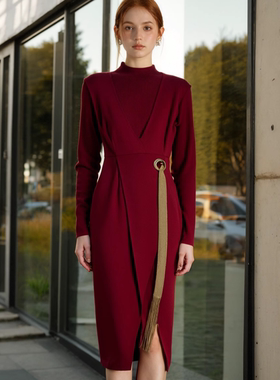 【广州杰哥Jack】Sumpher睐牌专柜时尚高端棕红色连衣裙-17079