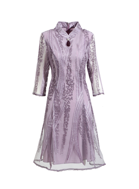 慕天姿精选品牌女装高端时尚气质百搭紫色连衣裙慕天姿-16369