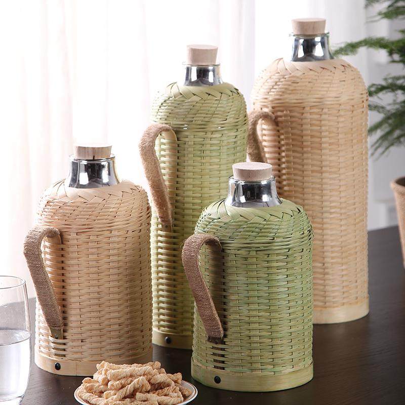 复古竹编热水瓶便携开水瓶暖壶保温瓶保温壶热水壶小号茶壶包邮,特色手工艺,竹编/竹雕,淘宝优惠券,粉丝福利购,淘宝优惠卷