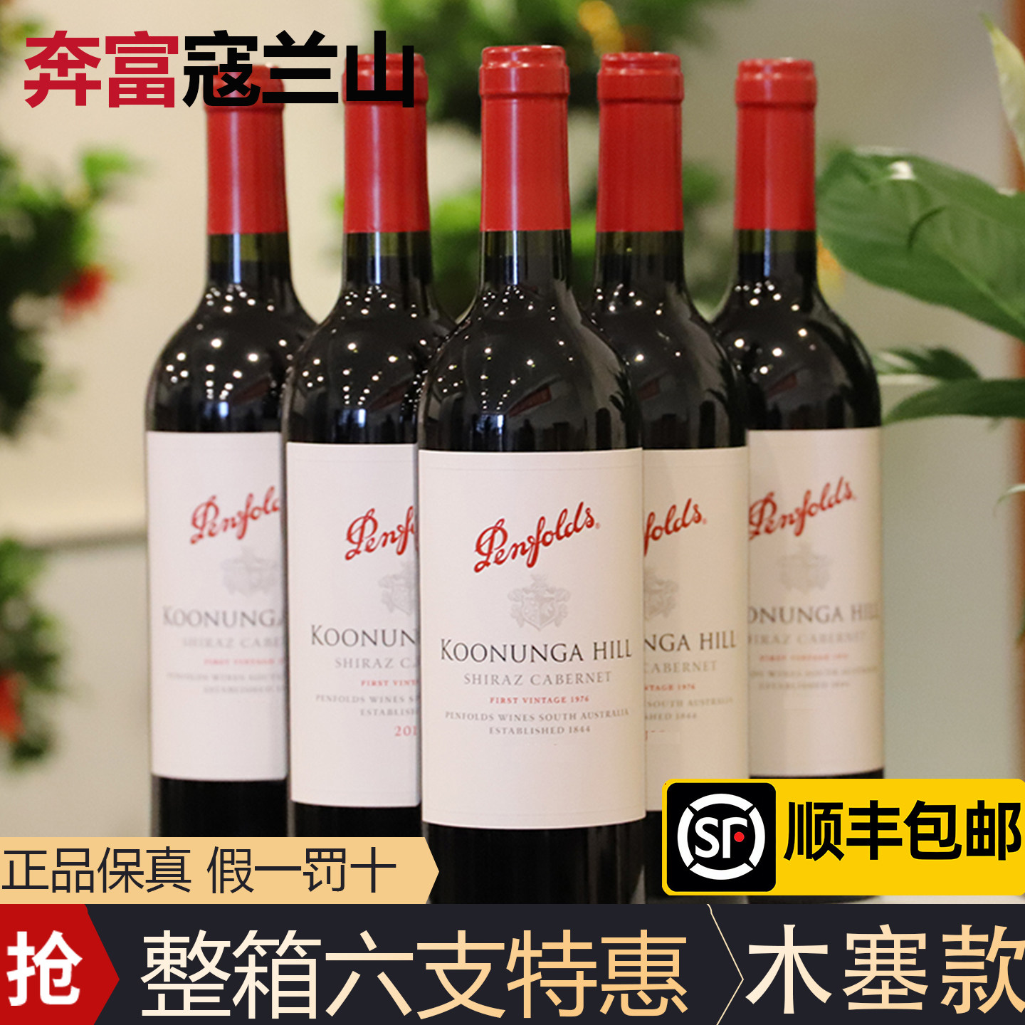 木塞款奔富寇兰山赤霞珠红酒整箱六瓶澳洲原瓶进口干红葡萄酒送礼