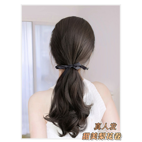 100%真人发丝大波浪卷发马尾