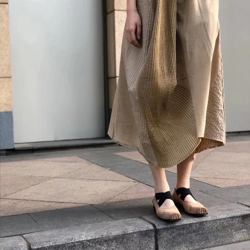 野午家studio方头芭蕾鞋复古绑带单鞋仙女芭蕾舞鞋外穿粗跟玛丽珍
