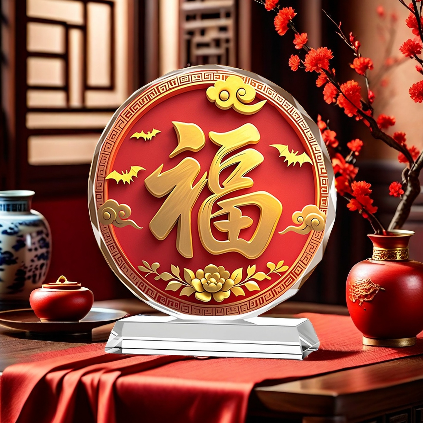 福字福字水晶摆件家居装饰品玄关中国红工艺品福气临门酒柜电视柜,家居饰品,桌面摆件,淘宝优惠券,粉丝福利购,淘宝优惠卷