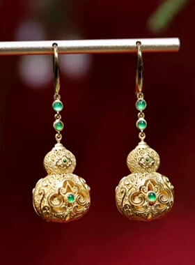 古法镂空花丝葫芦香囊耳环女复古中式宫廷风金色古风汉服旗袍耳饰
