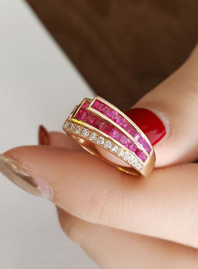 凤尾花镶嵌红宝石戒指女小众设计ins轻奢高级感时尚气质锆石指环