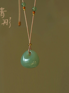 人工和田玉青玉吊坠时尚小清新平安扣玉锁女款小玉坠挂件锁包项链