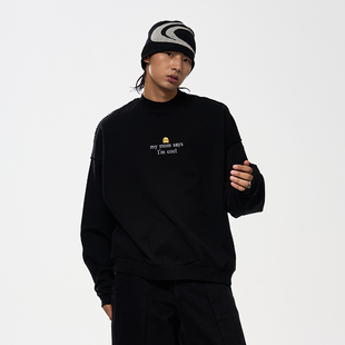 OVERSIZE潮牌宽松卫衣黑色男女同款 WAVYBOY 长袖 MMSIC 上衣 新款